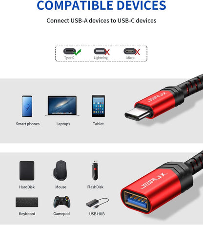 USB C to USB Adapter,  [0.5Ft 2 Pack] Type C 3.0 OTG Cable on the Go Type C Male to USB a Female Adapter Compatible with Macbook Pro 2018 2017,Samsung Galaxy S20 S20+ Ultra S8 S9 Note 10 -Red