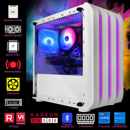 Eclipse ATX Gaming PC I7 Tower Desktop 4.0Ghz RX 580 8GB 1TB SSD 16GB RAM